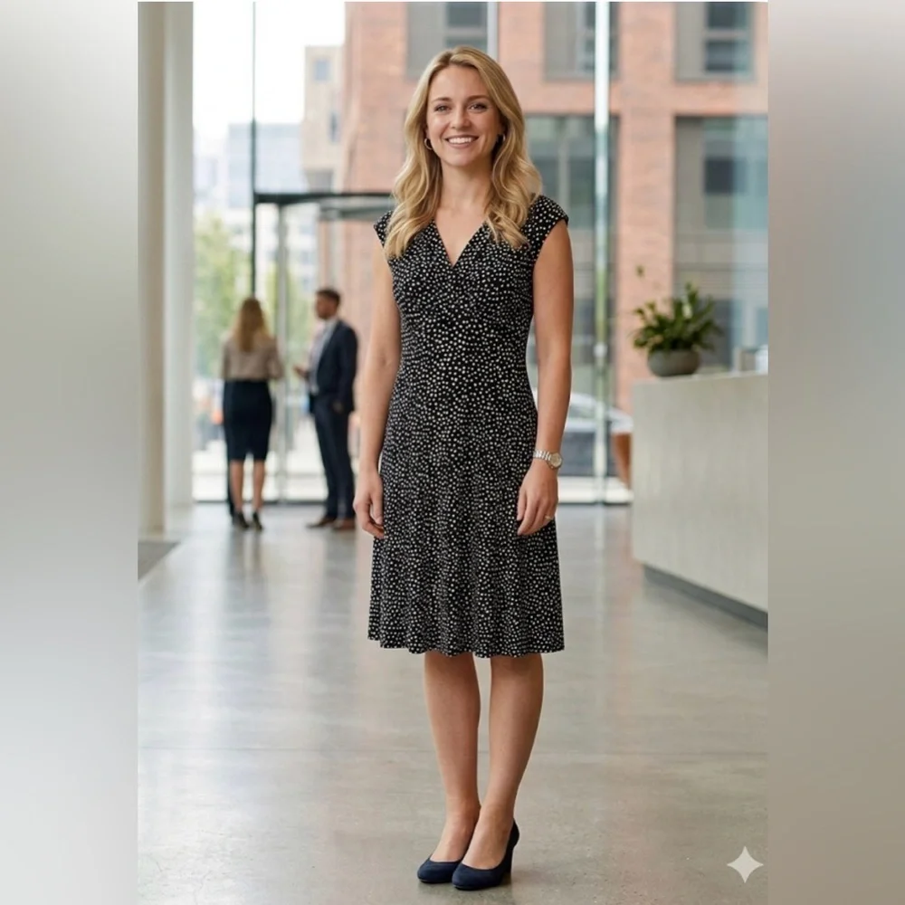 NWT Chaps Black and White Polka Dot Midi Dress size L - Picture 7 of 7